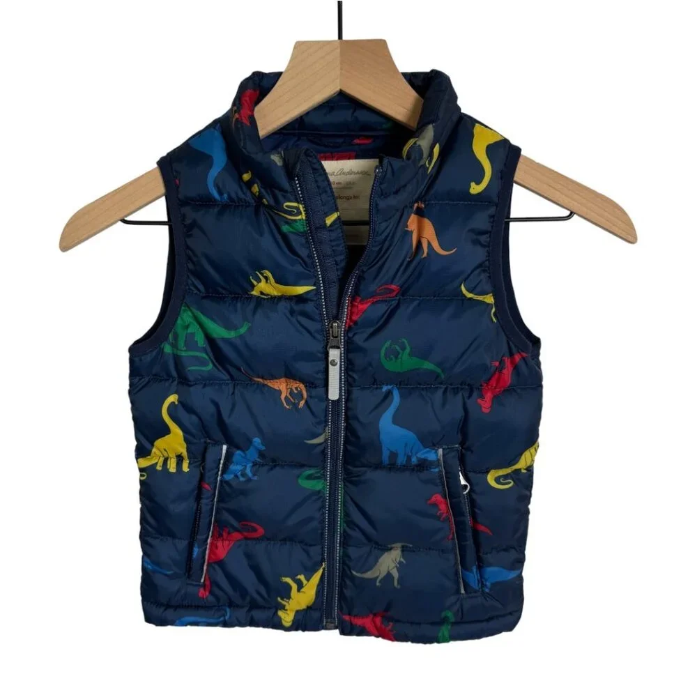 Hanna‎ Andersson Dino Puffer Vest Navy Multi Kids 5 NWOT